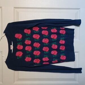 Mossimo Knit Sweater Floral Red Roses Holiday Top